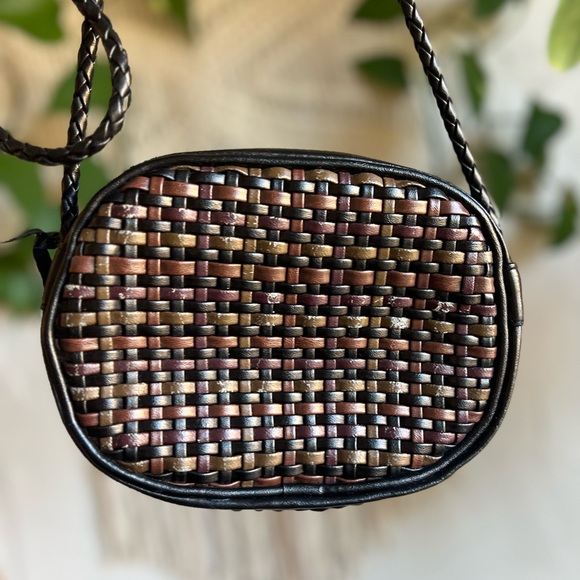 Vintage Woven Leather Crossbody Bag Boho Basket Weave Mini Purse - Picture 3 of 9